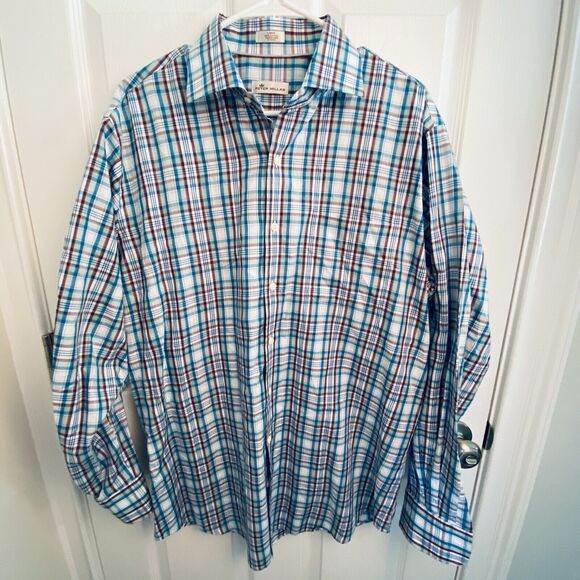Peter Millar Shirt Mens Size Large All Cotton Blue Multi Plaid Button Down L - Picture 1 of 7